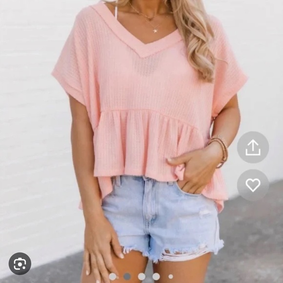 Taking Over V-Neck Peplum Peach Blouse - Extra Small - Picture 1 of 1